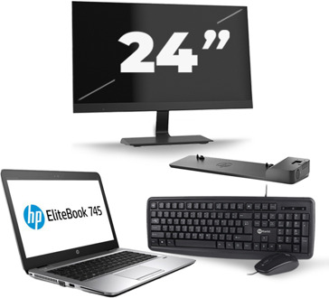 HP EliteBook 745 G3 - AMD PRO A8-8600B - 14 inch - 8GB RAM - 240GB SSD - Windows 11 + 1x 24 inch Monitor