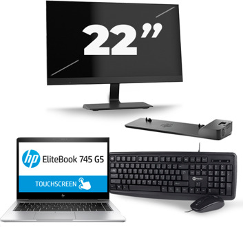 HP EliteBook 745 G5 - AMD Ryzen 5 2500U - 14 inch - 8GB RAM - 256GB SSD - Windows 10 + 1x 22 inch Monitor