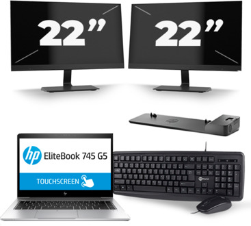 HP EliteBook 745 G5 - AMD Ryzen 7 2700U - 14 inch - 16GB RAM - 256GB SSD - Windows 10 + 2x 22 inch Monitor