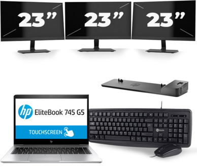 HP EliteBook 745 G5 - AMD Ryzen 7 2700U - 14 inch - 16GB RAM - 256GB SSD - Windows 10 + 3x 23 inch Monitor