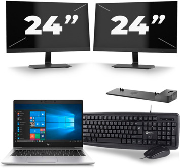 HP EliteBook 745 G6 - AMD Ryzen 5 3500U - 14 inch - 16GB RAM - 256GB SSD - Windows 11 Home + 2x 24 inch Monitor