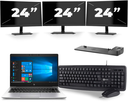 HP EliteBook 745 G6 - AMD Ryzen 5 3500U - 14 inch - 8GB RAM - 256GB SSD - Windows 11 Home + 3x 24 inch Monitor Prata - small