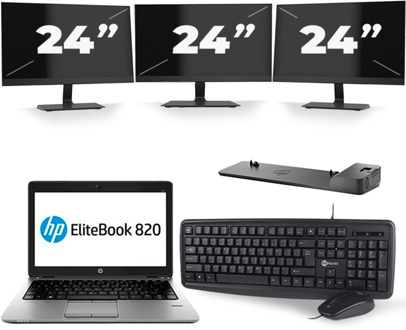 HP EliteBook 820 G1 - Intel Core i5-4e Generatie - 12 inch - 8GB RAM - 240GB SSD - Windows 11 + 3x 24 inch Monitor