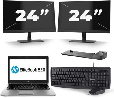 HP EliteBook 820 G3 - Intel Core i7-6e Generatie - 12 inch - 16GB RAM - 256GB SSD - Windows 11 + 2x 24 inch Monitor