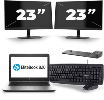 HP EliteBook 820 G4 - Intel Core i5-7e Generatie - 12 inch - 8GB RAM - 256GB SSD - Windows 11 + 2x 23 inch Monitor