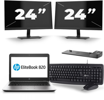HP EliteBook 820 G4 - Intel Core i5-7e Generatie - 12 inch - 8GB RAM - 256GB SSD - Windows 11 + 2x 24 inch Monitor