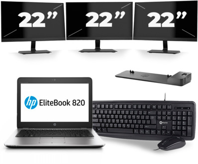 HP EliteBook 820 G4 - Intel Core i5-7e Generatie - 12 inch - 8GB RAM - 256GB SSD - Windows 11 + 3x 22 inch Monitor