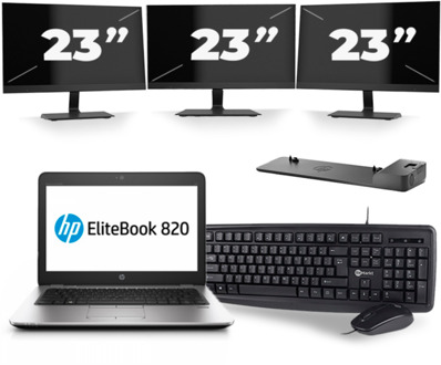 HP EliteBook 820 G4 - Intel Core i5-7e Generatie - 12 inch - 8GB RAM - 256GB SSD - Windows 11 + 3x 23 inch Monitor