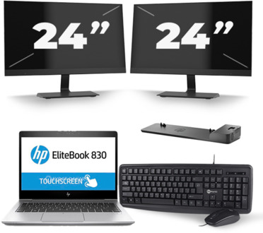 HP EliteBook 830 G5 - Intel Core i5-8e Generatie - 13 inch - 16GB RAM - 256GB SSD - Windows 11 + 2x 24 inch Monitor