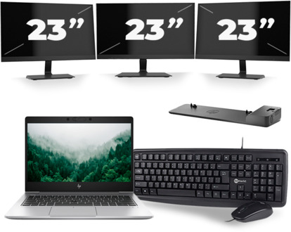 HP EliteBook 830 G6 - Intel Core i5-8e Generatie - 13 inch - 8GB RAM - 256GB SSD - Windows 11 + 3x 23 inch Monitor - small