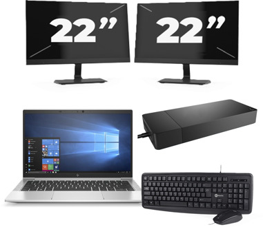 HP EliteBook 830 G7 - Intel Core i7-10e Generatie - 13 inch - 8GB RAM - 256GB SSD - Windows 11 + 2x 22 inch Monitor - small