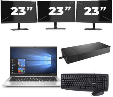 HP EliteBook 830 G7 - Intel Core i7-10e Generatie - 13 inch - 8GB RAM - 256GB SSD - Windows 11 + 3x 23 inch Monitor