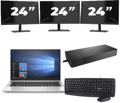 HP EliteBook 830 G7 - Intel Core i7-10e Generatie - 13 inch - 8GB RAM - 256GB SSD - Windows 11 + 3x 24 inch Monitor - small