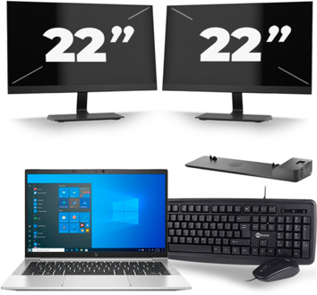 HP EliteBook 830 G8 - Intel Core i5-11e Generatie - 13 inch - 16GB RAM - 256GB SSD - Windows 11 + 2x 22 inch Monitor