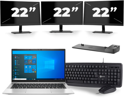 HP EliteBook 830 G8 - Intel Core i5-11e Generatie - 13 inch - 16GB RAM - 256GB SSD - Windows 11 + 3x 22 inch Monitor