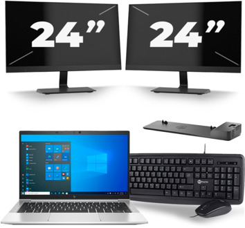 HP EliteBook 830 G8 - Intel Core i5-11e Generatie - 13 inch - 8GB RAM - 256GB SSD - Windows 11 + 2x 24 inch Monitor