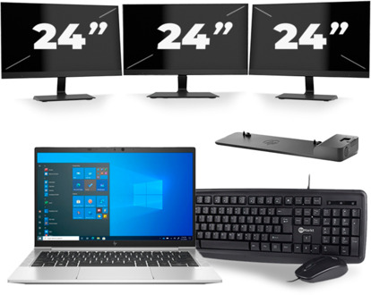 HP EliteBook 830 G8 - Intel Core i5-11e Generatie - 13 inch - 8GB RAM - 256GB SSD - Windows 11 + 3x 24 inch Monitor