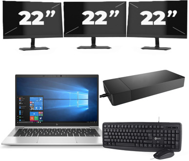 HP EliteBook 835 G7 - AMD Ryzen 3 Pro 4450U - 13 inch - 16GB RAM - 256GB SSD - Windows 10 Home + 3x 22 inch Monitor