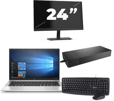 HP EliteBook 835 G7 - AMD Ryzen 3 Pro 4450U - 13 inch - 8GB RAM - 256GB SSD - Windows 10 Home + 1x 24 inch Monitor