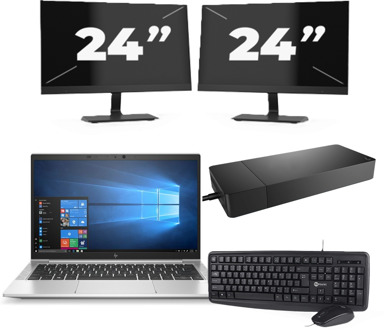 HP EliteBook 835 G7 - AMD Ryzen 7 PRO 4750U - 13 inch - 8GB RAM - 256GB SSD - Windows 11 Home + 2x 24 inch Monitor