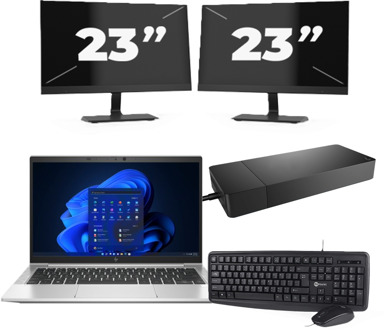 HP EliteBook 835 G8 - AMD Ryzen 3 PRO 5450U - 13 inch - 8GB RAM - 256GB SSD - Windows 11 Home + 2x 23 inch Monitor Zilver - small