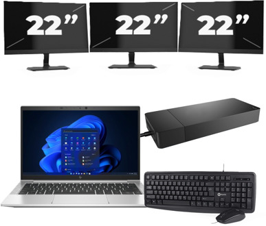 HP EliteBook 835 G8 - AMD Ryzen 3 PRO 5450U - 13 inch - 8GB RAM - 256GB SSD - Windows 11 Home + 3x 22 inch Monitor Zilver - small