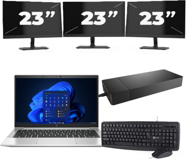 HP EliteBook 835 G8 - AMD Ryzen 3 PRO 5450U - 13 inch - 8GB RAM - 256GB SSD - Windows 11 Home + 3x 23 inch Monitor Zilver - small