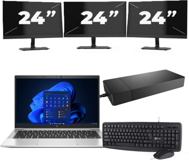 HP EliteBook 835 G8 - AMD Ryzen 3 PRO 5450U - 13 inch - 8GB RAM - 256GB SSD - Windows 11 Home + 3x 24 inch Monitor Zilver - small