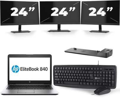 HP EliteBook 840 G3 - Intel Core i5-6e Generatie - 14 inch - 8GB RAM - 240GB SSD - Windows 11 + 3x 24 inch Monitor