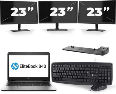 HP EliteBook 840 G3 - Intel Core i7-6e Generatie - 14 inch - 16GB RAM - 256GB SSD - Windows 11 + 3x 23 inch Monitor