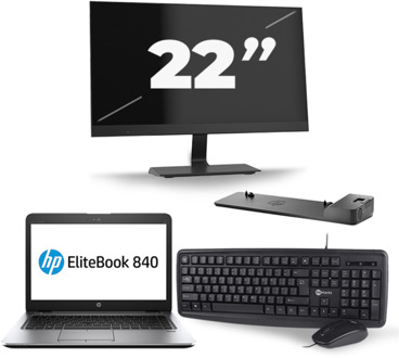 HP EliteBook 840 G3 - Intel Core i7-6e Generatie - 14 inch - 8GB RAM - 256GB SSD - Windows 11 + 1x 22 inch Monitor