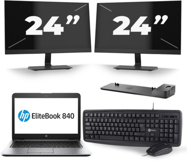 HP EliteBook 840 G3 - Intel Core i7-6e Generatie - 14 inch - 8GB RAM - 256GB SSD - Windows 11 + 2x 24 inch Monitor