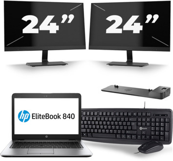 HP EliteBook 840 G4 - Intel Core i5-7e Generatie - 14 inch - 8GB RAM - 256GB SSD - Windows 11 + 2x 24 inch Monitor