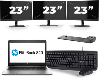 HP EliteBook 840 G4 - Intel Core i5-7e Generatie - 14 inch - 8GB RAM - 256GB SSD - Windows 11 + 3x 23 inch Monitor