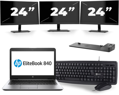 HP EliteBook 840 G4 - Intel Core i5-7e Generatie - 14 inch - 8GB RAM - 256GB SSD - Windows 11 + 3x 24 inch Monitor