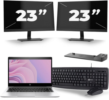 HP EliteBook 840 G6 - Intel Core i7-8e Generatie - 14 inch - 16GB RAM - 256GB SSD - Windows 11 + 2x 23 inch Monitor