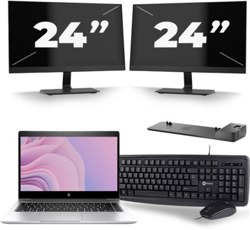 HP EliteBook 840 G6 - Intel Core i7-8e Generatie - 14 inch - 16GB RAM - 256GB SSD - Windows 11 + 2x 24 inch Monitor