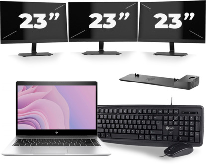 HP EliteBook 840 G6 - Intel Core i7-8e Generatie - 14 inch - 16GB RAM - 256GB SSD - Windows 11 + 3x 23 inch Monitor