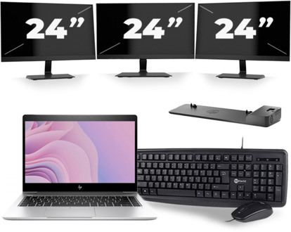 HP EliteBook 840 G6 - Intel Core i7-8e Generatie - 14 inch - 16GB RAM - 256GB SSD - Windows 11 + 3x 24 inch Monitor