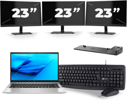 HP EliteBook 840 G7 - Intel Core i5-10e Generatie - 14 inch - 8GB RAM - 256GB SSD - Windows 11 + 3x 23 inch Monitor - small