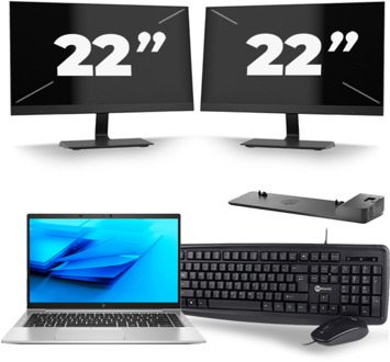 HP EliteBook 840 G7 - Intel Core i7-10e Generatie - 14 inch - 16GB RAM - 256GB SSD - Windows 11 + 2x 22 inch Monitor