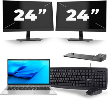 HP EliteBook 840 G7 - Intel Core i7-10e Generatie - 14 inch - 8GB RAM - 256GB SSD - Windows 11 + 2x 24 inch Monitor