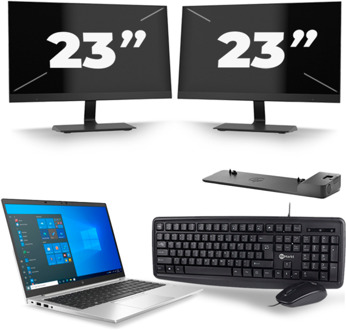 HP EliteBook 840 G8 - Intel Core i5-11e Generatie - 14 inch - 8GB RAM - 256GB SSD - Windows 11 + 2x 23 inch Monitor