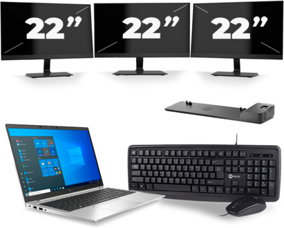 HP EliteBook 840 G8 - Intel Core i5-11e Generatie - 14 inch - 8GB RAM - 256GB SSD - Windows 11 + 3x 22 inch Monitor - small