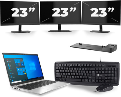 HP EliteBook 840 G8 - Intel Core i5-11e Generatie - 14 inch - 8GB RAM - 256GB SSD - Windows 11 + 3x 23 inch Monitor - small