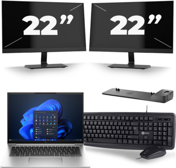 HP EliteBook 840 G9 - Intel Core i5-12e Generatie - 14 inch - 8GB RAM - 256GB SSD - Windows 11 + 2x 22 inch Monitor - small