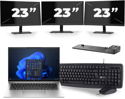 HP EliteBook 840 G9 - Intel Core i5-12e Generatie - 14 inch - 8GB RAM - 256GB SSD - Windows 11 + 3x 23 inch Monitor - small