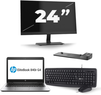 HP EliteBook 840r G4 - Intel Core i5-7e Generatie - 14 inch - 8GB RAM - 256GB SSD - Windows 11 + 1x 24 inch Monitor