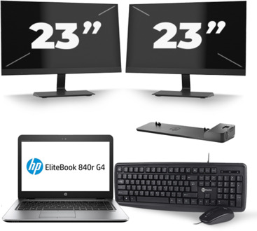 HP EliteBook 840r G4 - Intel Core i5-7e Generatie - 14 inch - 8GB RAM - 256GB SSD - Windows 11 + 2x 23 inch Monitor
