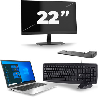 HP EliteBook 845 G7 - AMD Ryzen 3 Pro 4450U - 14 inch - 8GB RAM - 256GB SSD - Windows 10 Home + 1x 22 inch Monitor - small